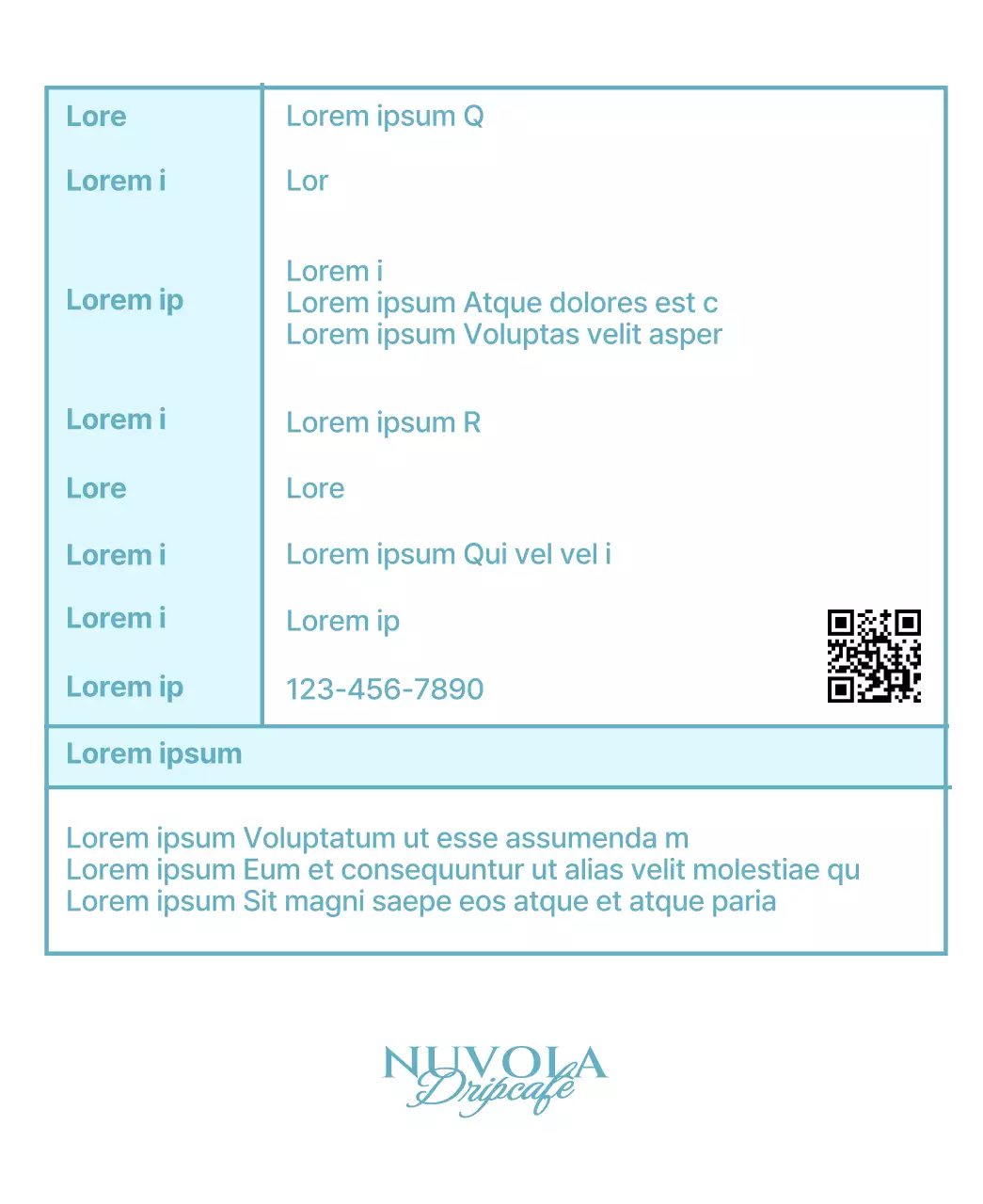 Semplici chicchi di caffè con accenti di testo blu chiaro e bianco