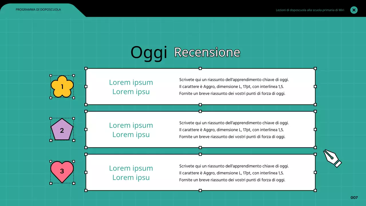 Lezioni di computer grafica in cornici colorate per browser