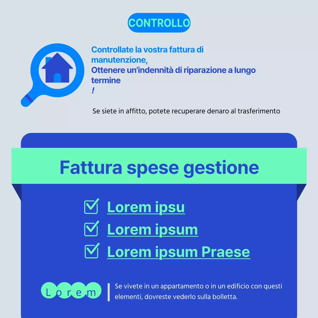 Icona della casa blu e menta Previsione di riparazioni a lungo termine