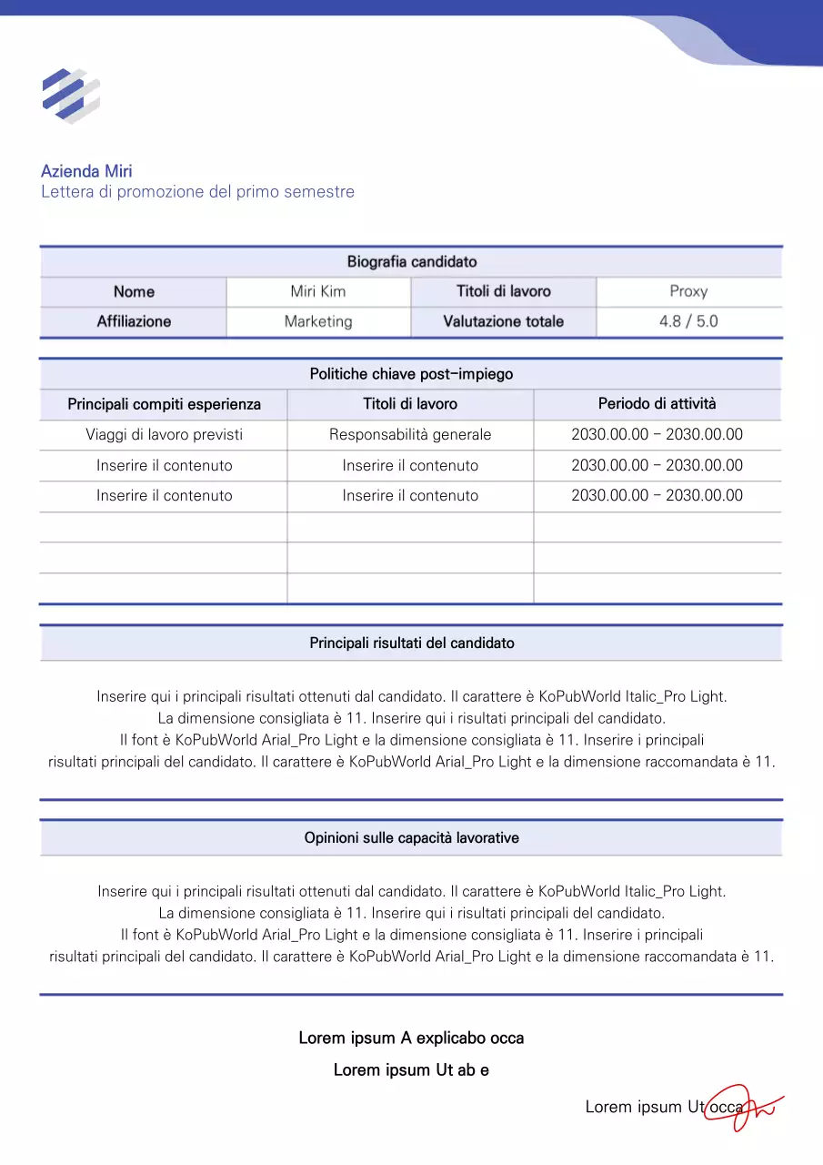 Formattazione di una lettera di raccomandazione per la promozione in BlueCollar
