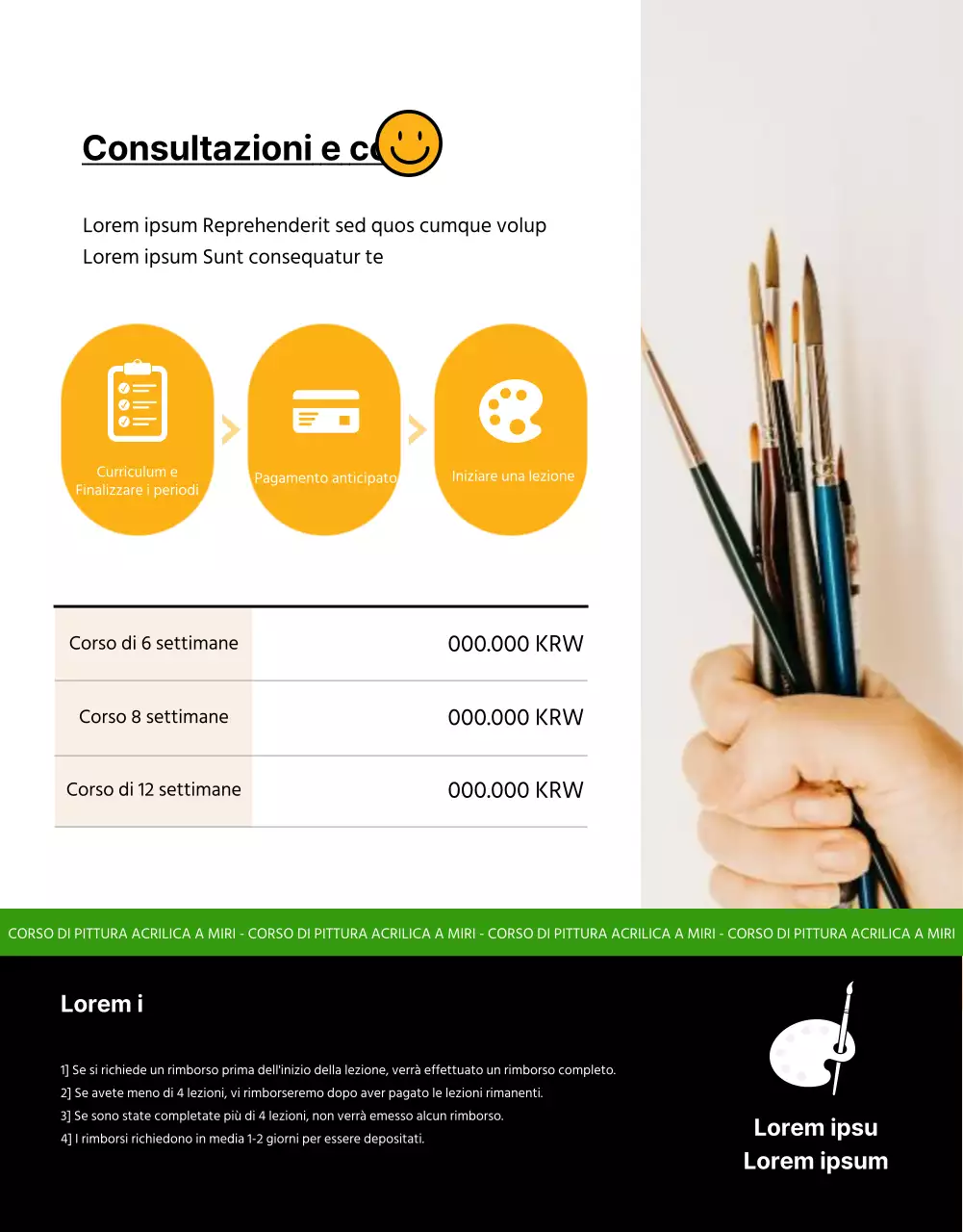 Annuncio di corso d'arte di un giorno con un tocco di beige e blu