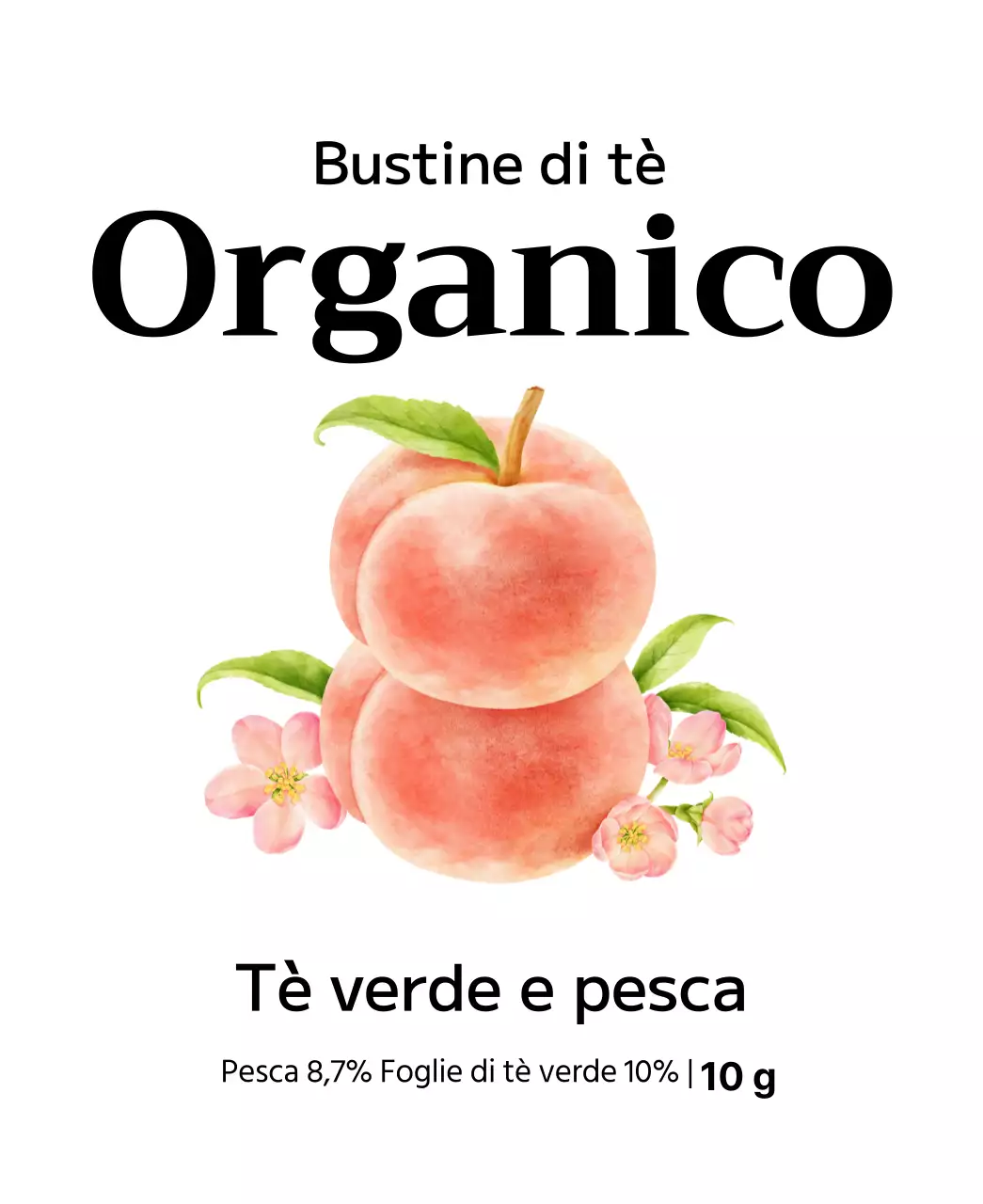 Bustine di tè biologico alla frutta con illustrazioni di frutta ad acquerello