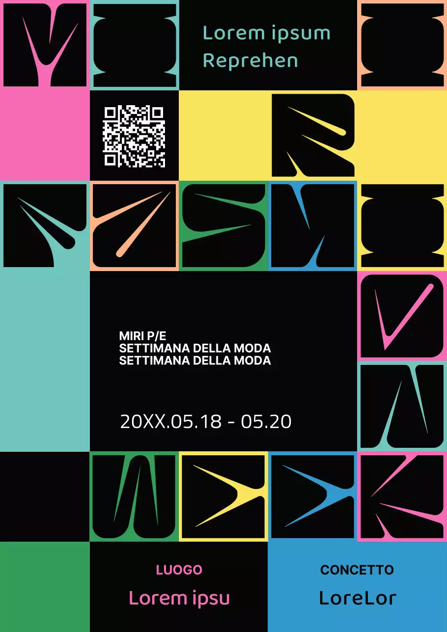 Eventi della settimana della moda con forme colorate ispirate alle passerelle