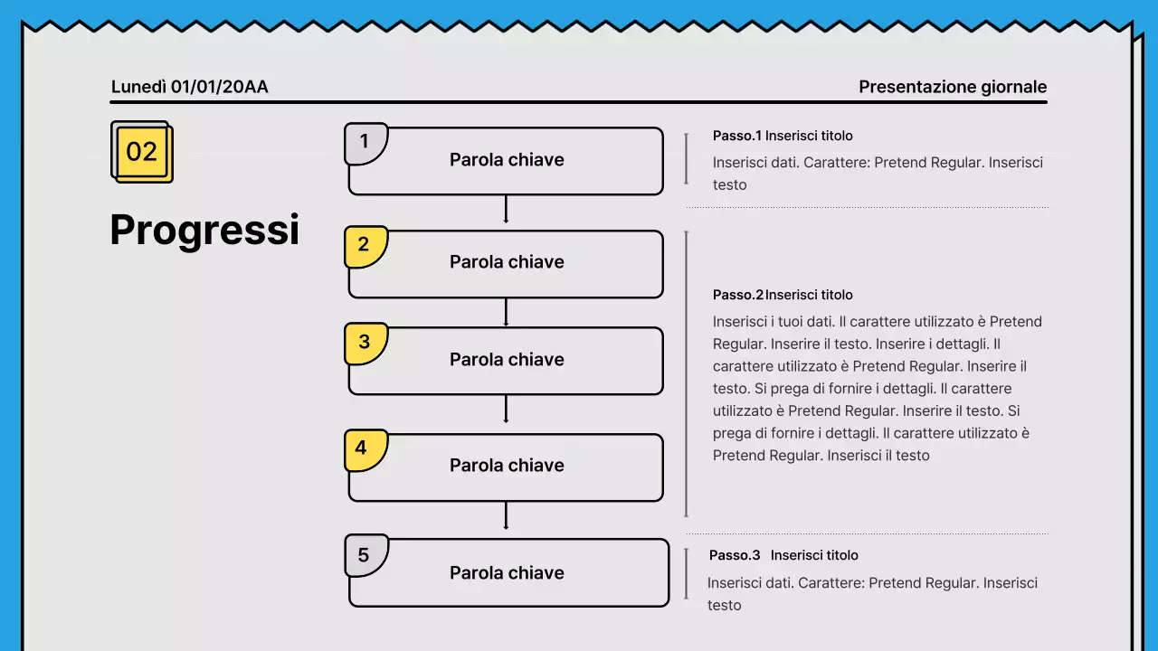 Linee decise e presentazione che attira l'attenzione in un concetto di giornale con accenti di giallo e azzurro