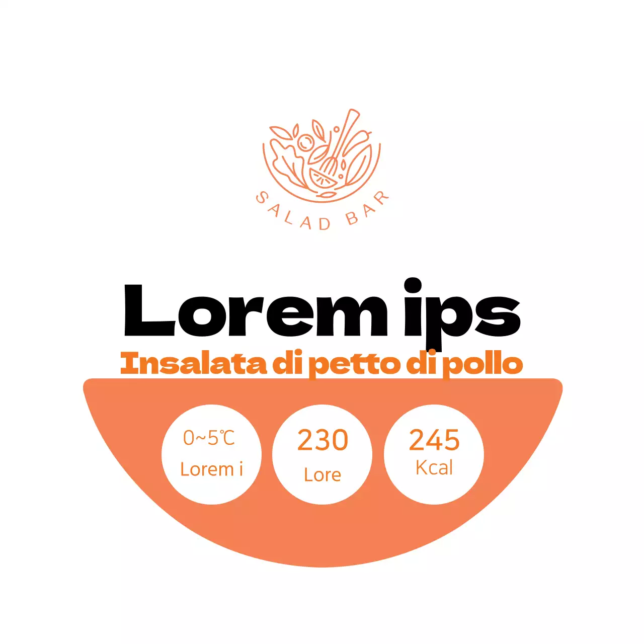 Etichette ordinate per l'insalata di petto di pollo bianco e arancione