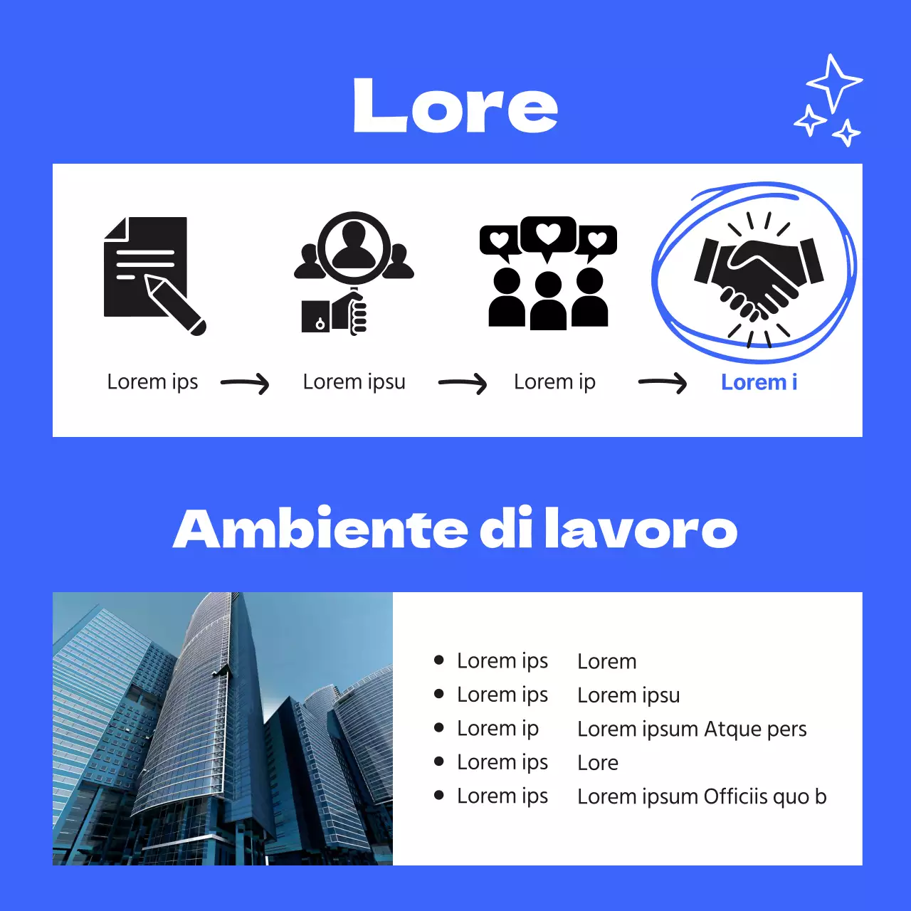 Annuncio aziendale dinamico e giovanile con accenti blu