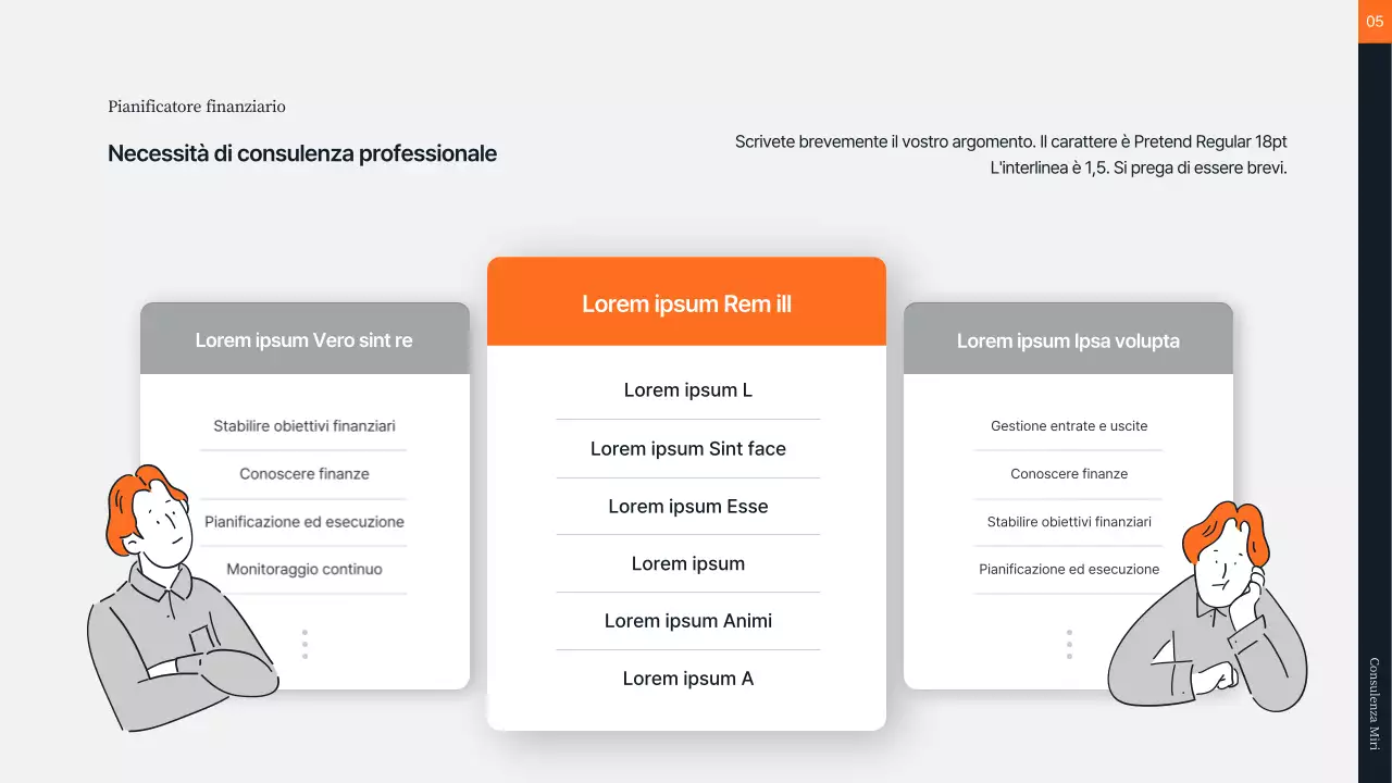 Consulenza finanziaria in arancione e grigio