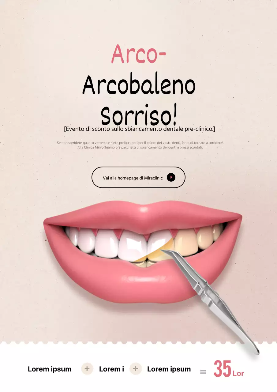 Evento di sbiancamento dei denti dal dentista con illustrazioni di denti d'avorio