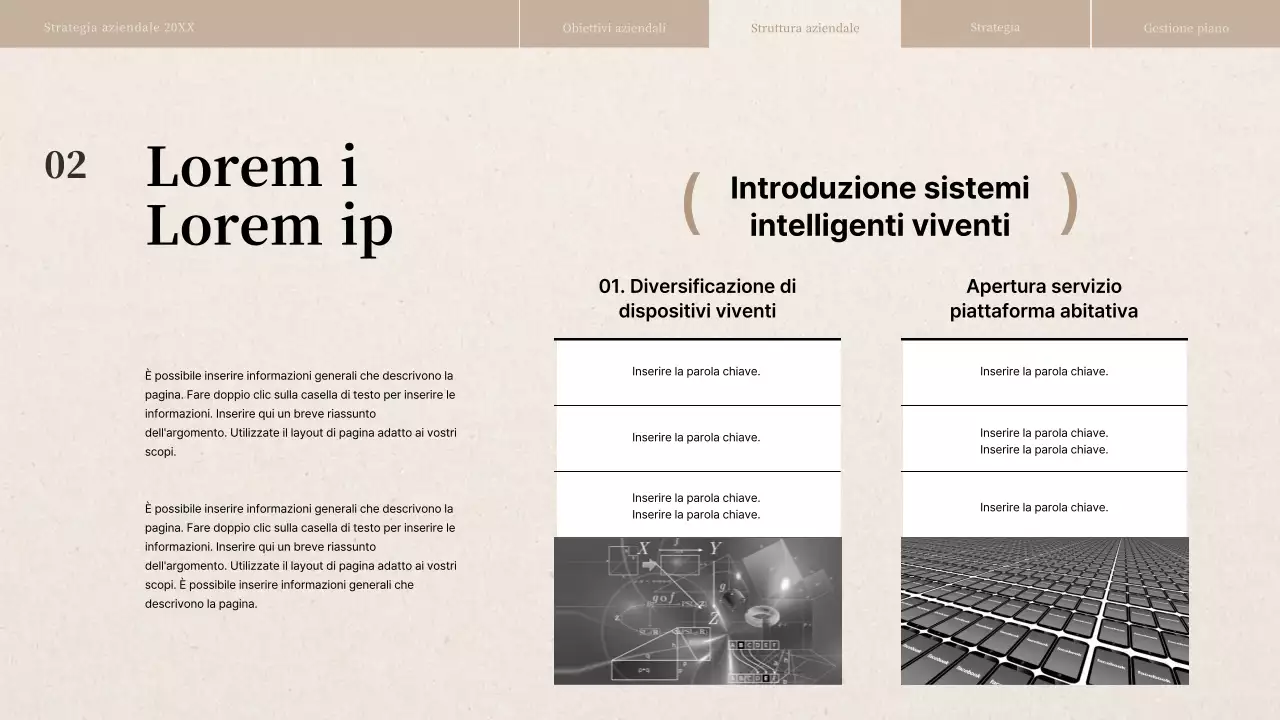 Relazione sulla strategia aziendale con texture di carta beige