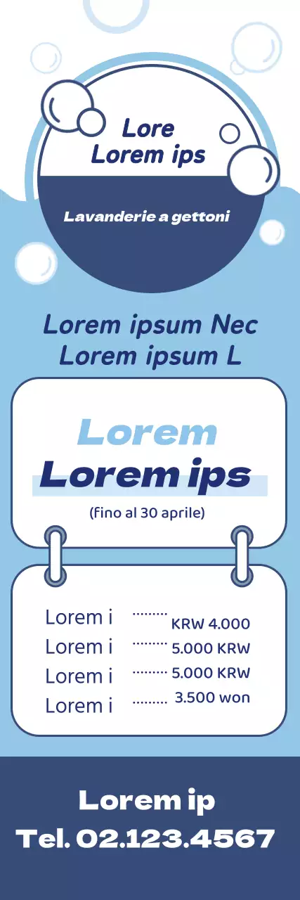 L'illustrazione blu promuove una lavanderia a gettoni pulita