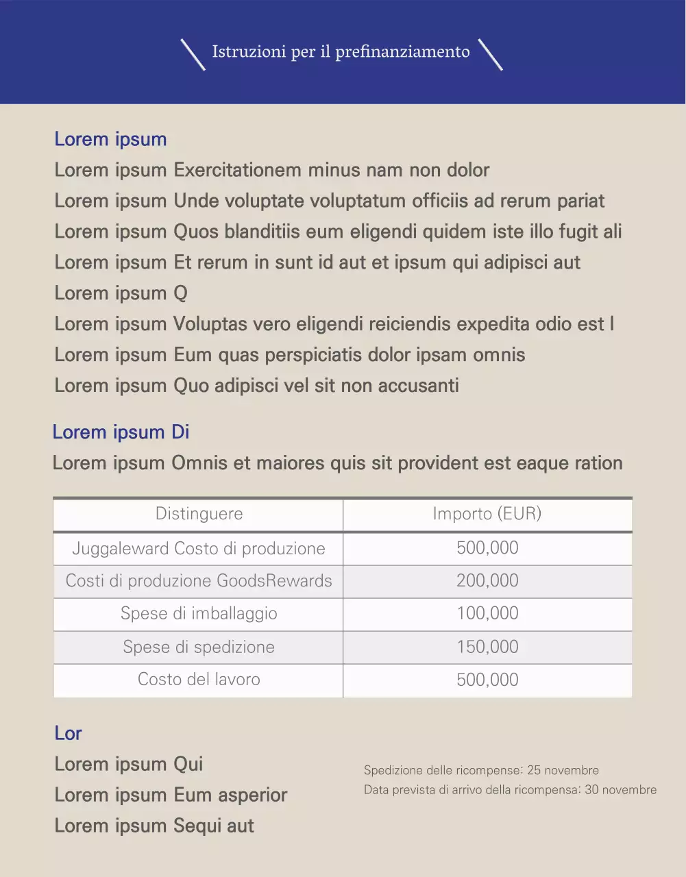 Finanziamento a bacchette di colore blu scuro e beige