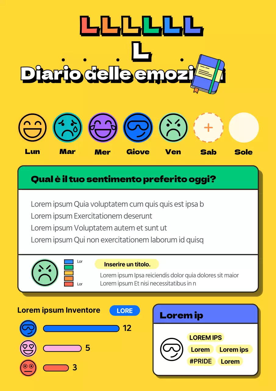 Diario emozionale illustrato giallo e color arcobaleno