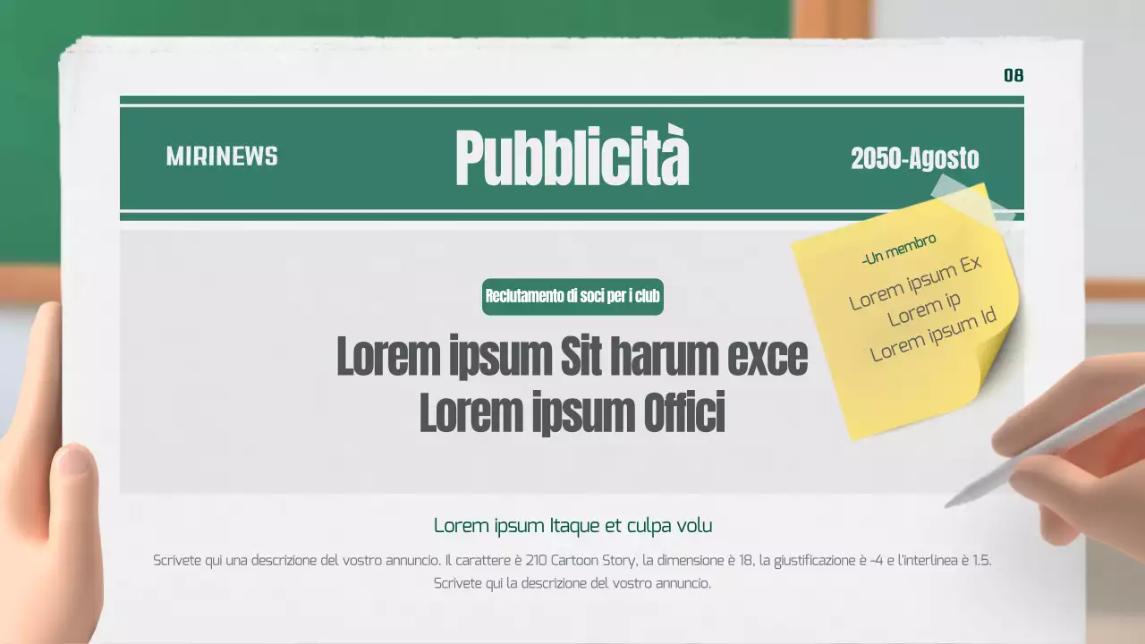 Il nostro giornale di classe in verde e giallo, in 3D stereoscopico