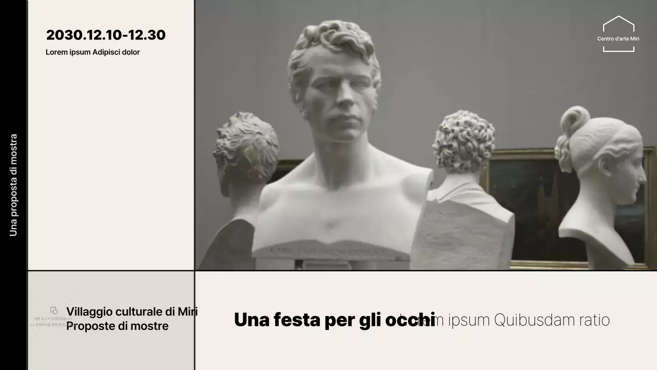 Proposta espositiva con accenti di griglia beige-nera