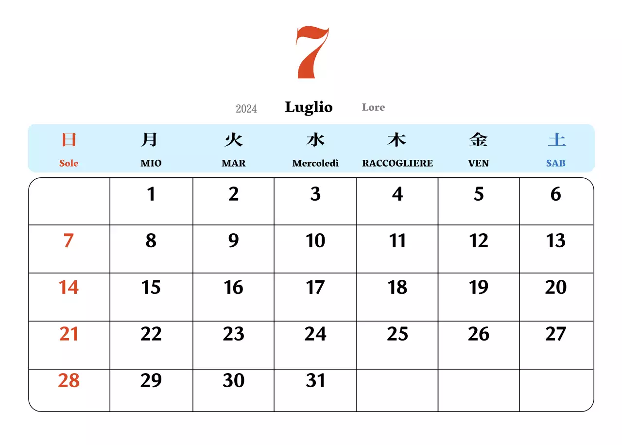 Calendario nostalgico di concezione retrò in rosso e blu