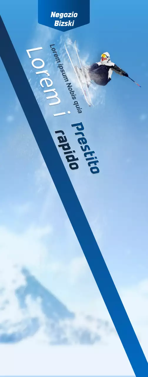 Un negozio di sci con un concetto semplice in blu navy e bianco per le informazioni e la promozione del negozio.