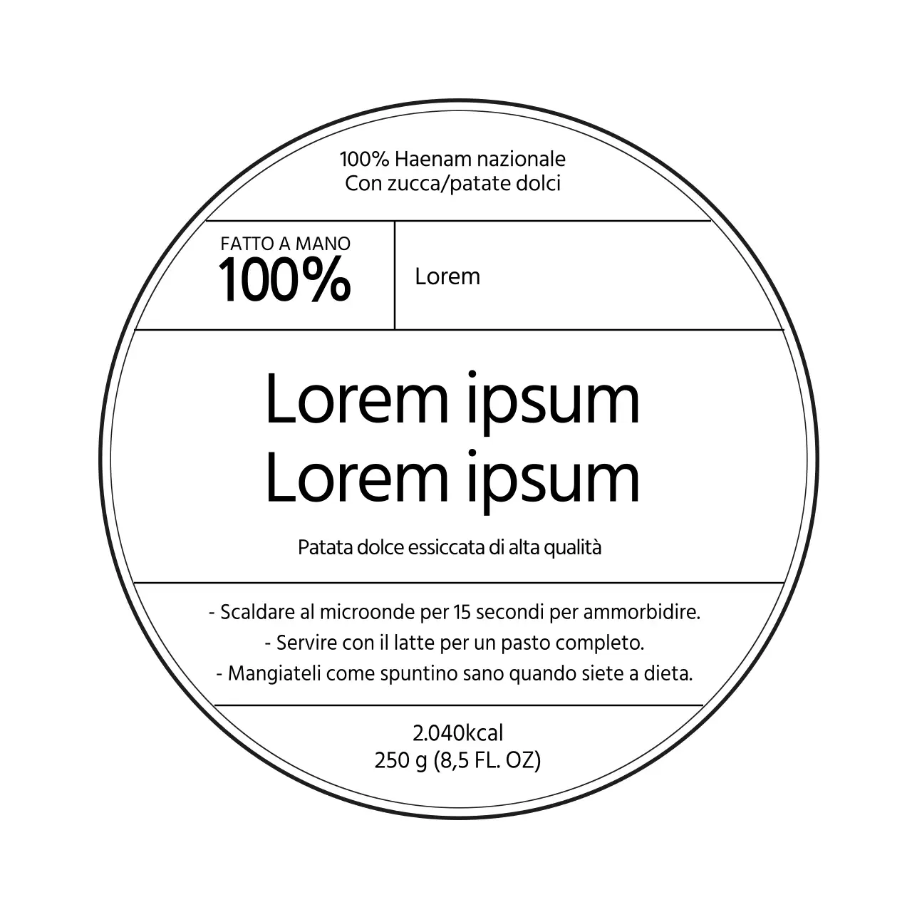 etichetta semplice per prodotti alimentari a linea bianca