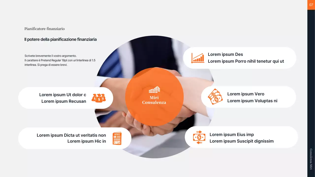 Consulenza finanziaria in arancione e grigio