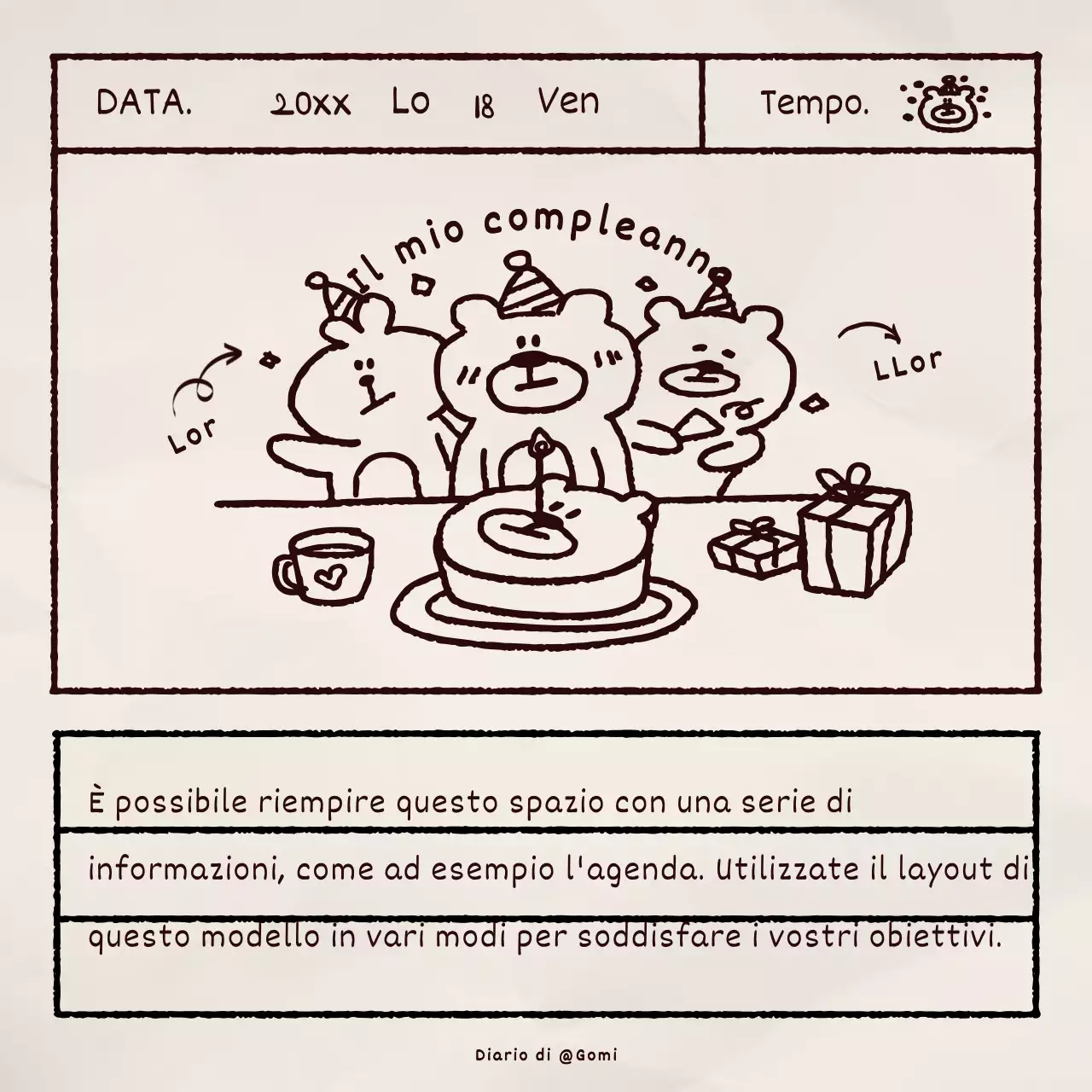 Pacchetto diario con illustrazione di orso bruno carino