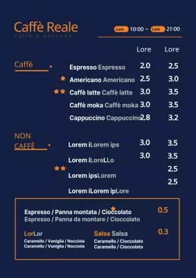 Tabellone del menu del caffè blu navy
