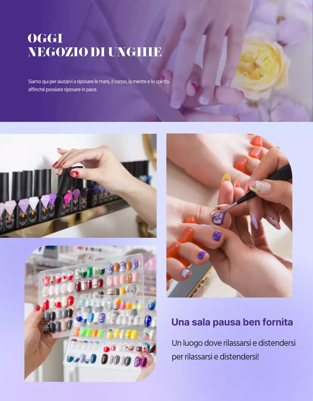 Promuovere un salone per unghie viola e sentimentale