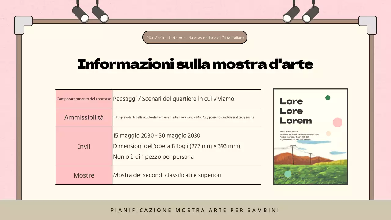 Proposta di mostra d'arte minimalista per bambini in rosa e marrone
