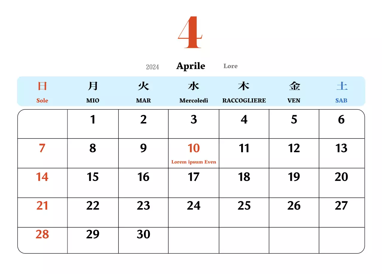 Calendario nostalgico di concezione retrò in rosso e blu