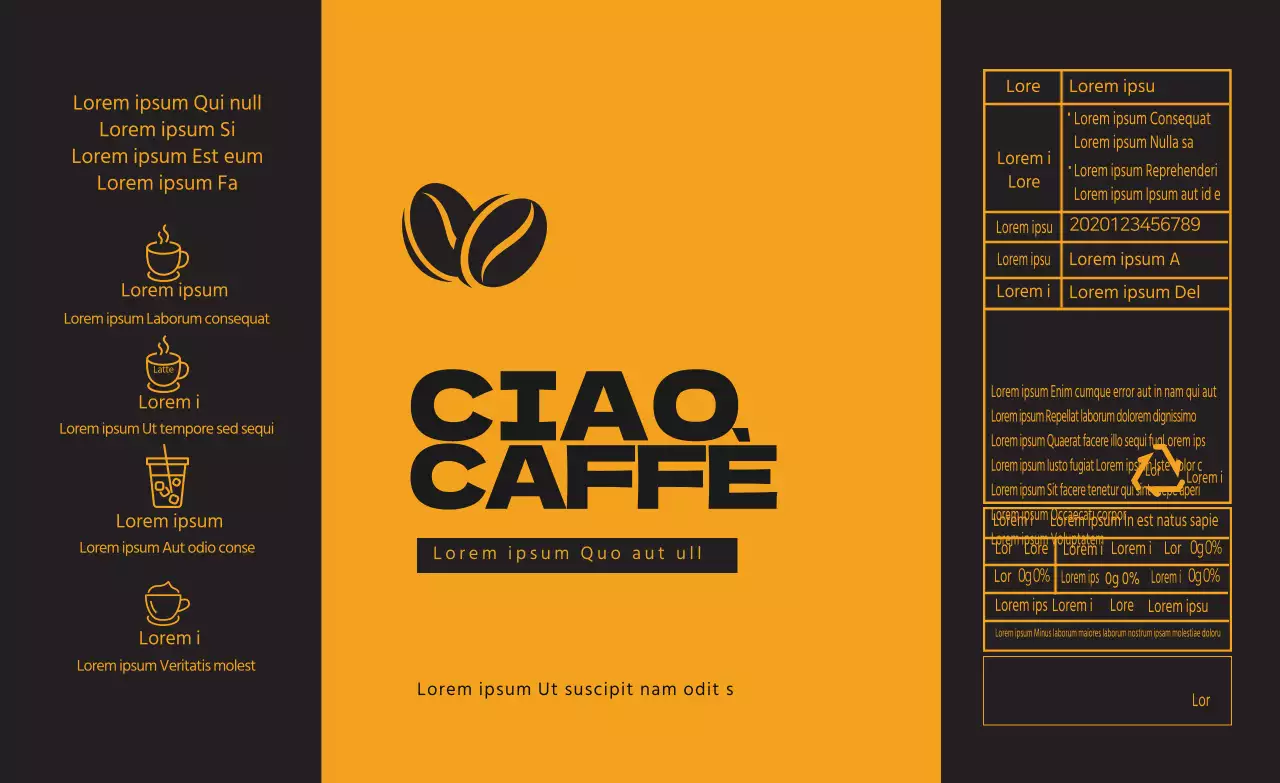 Etichetta di confezionamento del caffè olandese con logo nero e giallo