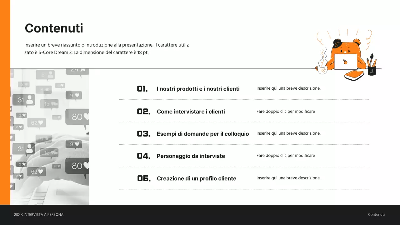 Presentazione dell'intervista alla persona del cliente in arancione