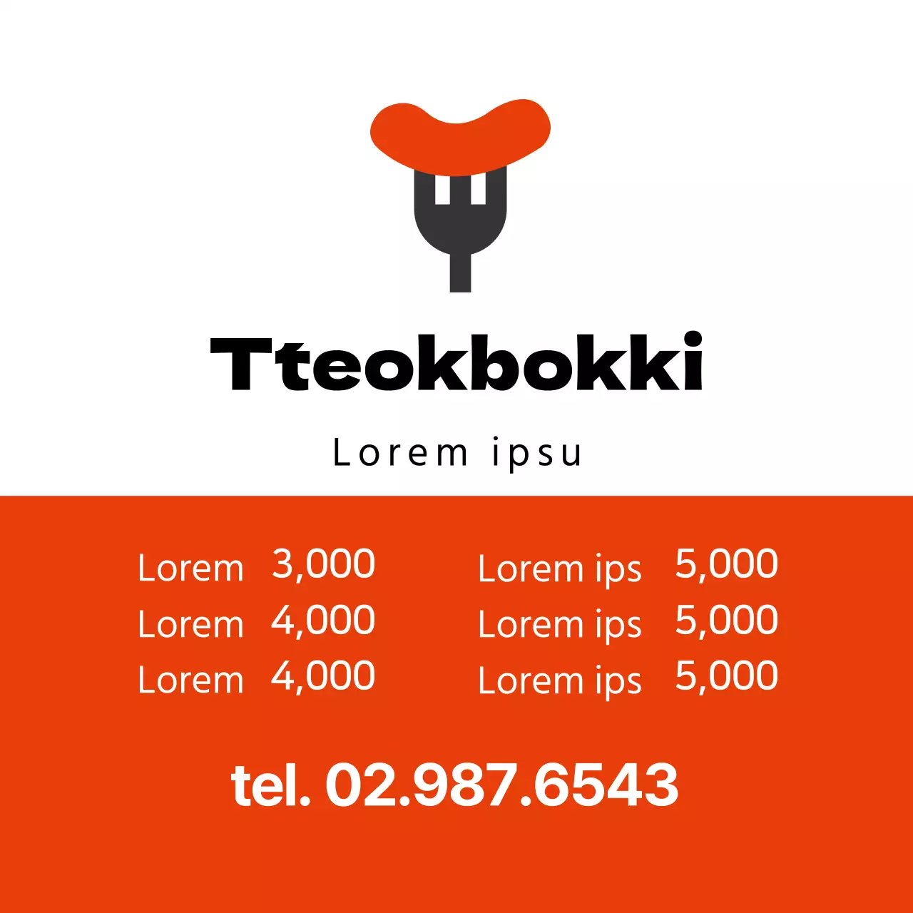 L'illustrazione arancione promuove in modo ordinato le porzioni del ristorante