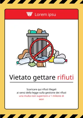 Un simpatico e pulito avviso di divieto di abbandono di rifiuti in giallo e nero