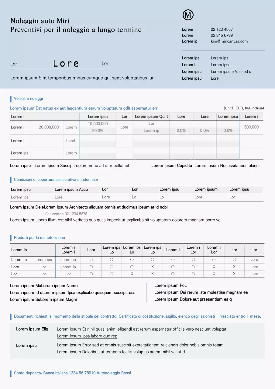 Preventivo per il noleggio a lungo termine di un'auto con abitante di colore azzurro