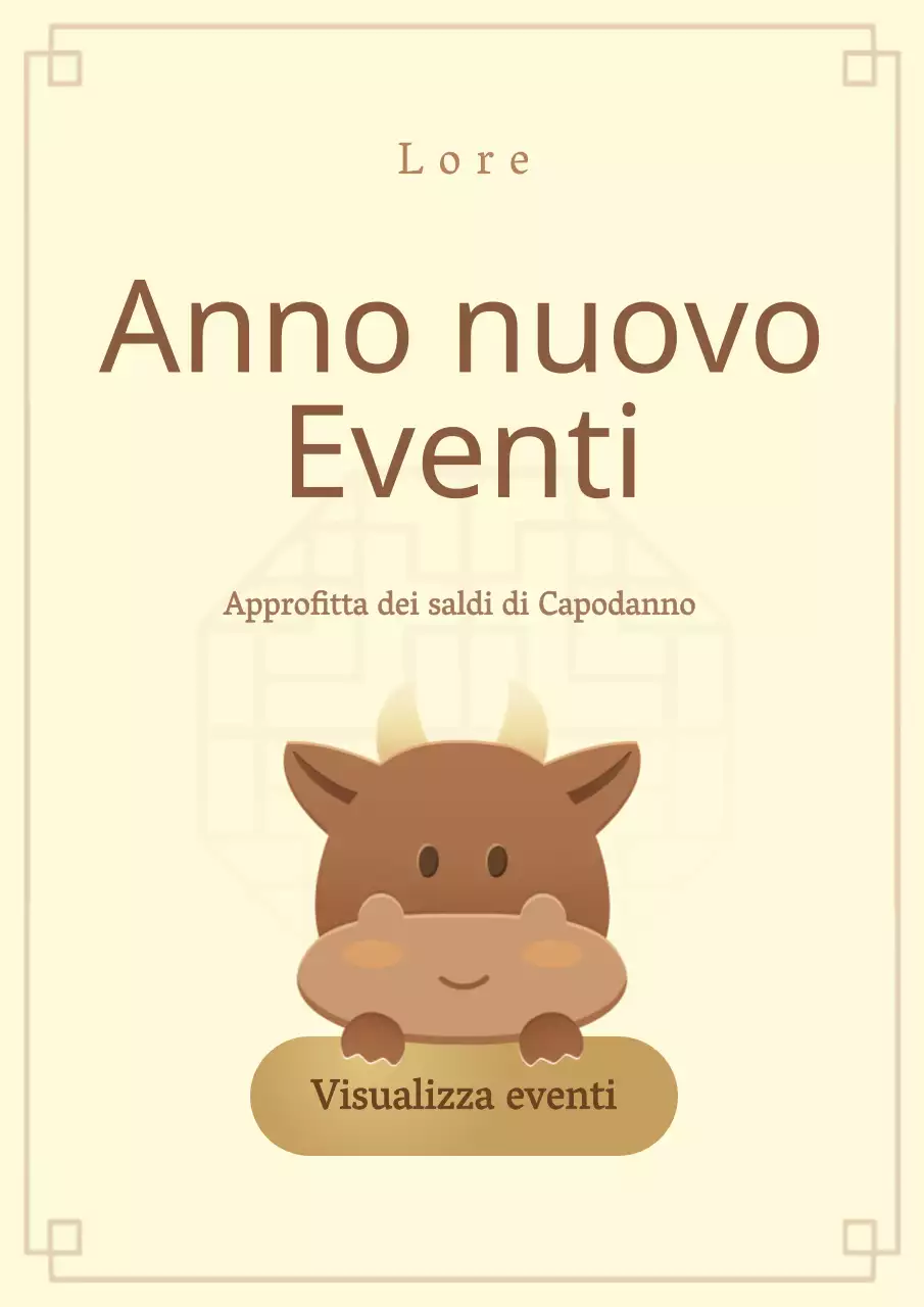 Pagina promozionale dell'evento di Capodanno con simpatiche illustrazioni gialle