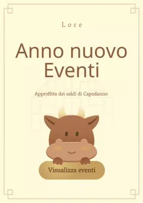 Pagina promozionale dell'evento di Capodanno con simpatiche illustrazioni gialle