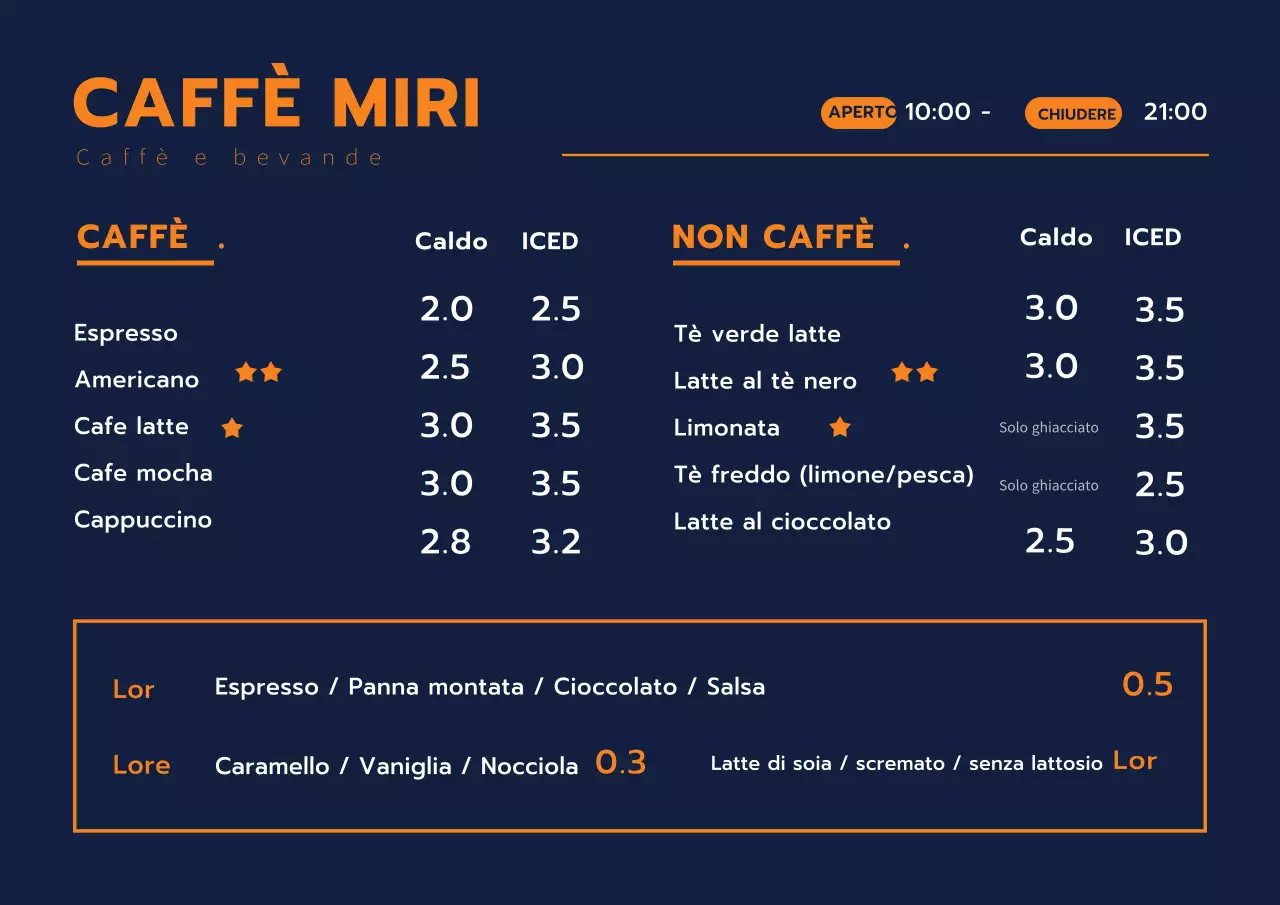 Menu del caffè