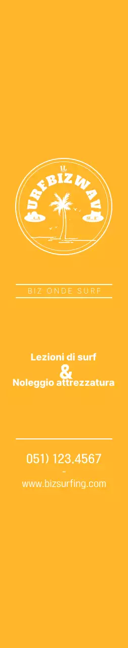 Un semplice logo blu e giallo con l'emblema del surf per promuovere il negozio.