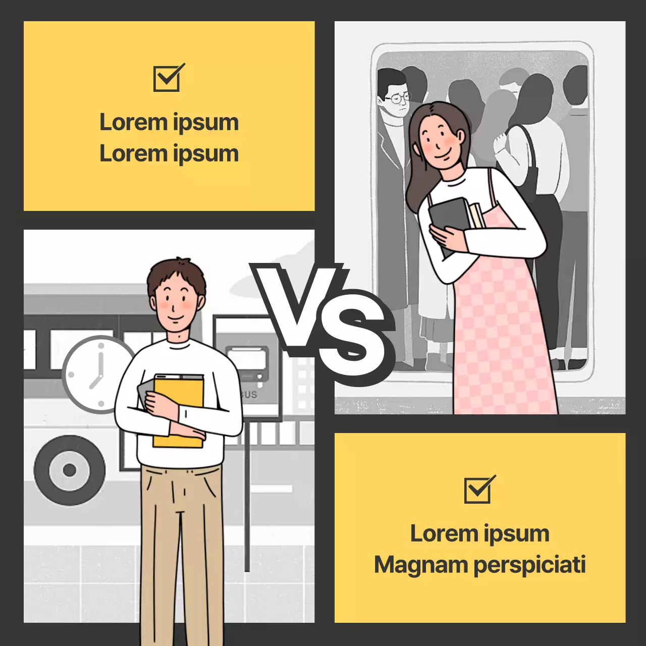 Autobus rettangolare diviso in due rispetto alla metropolitana per la scuola