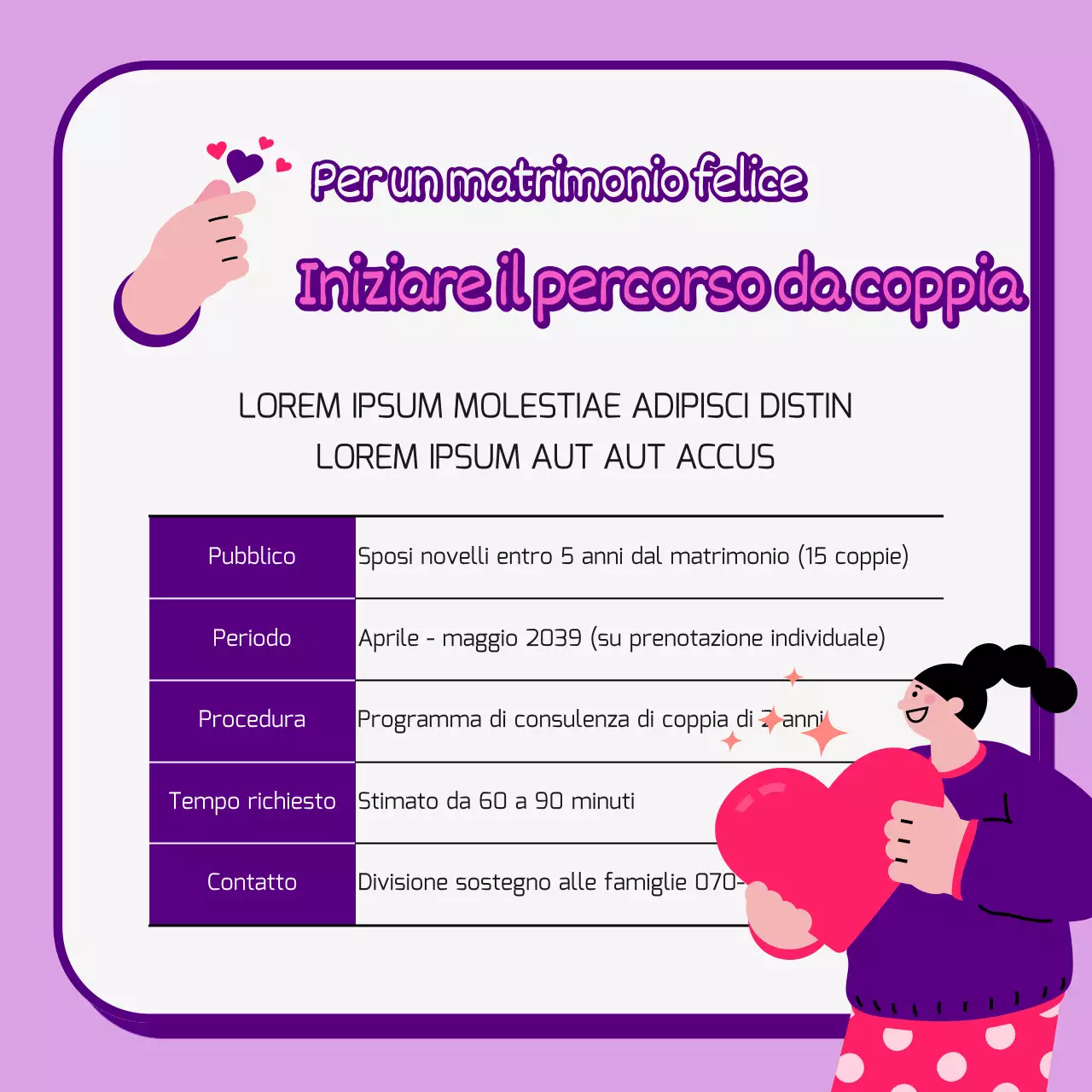 Promuovere una consulenza di coppia in rosa e viola