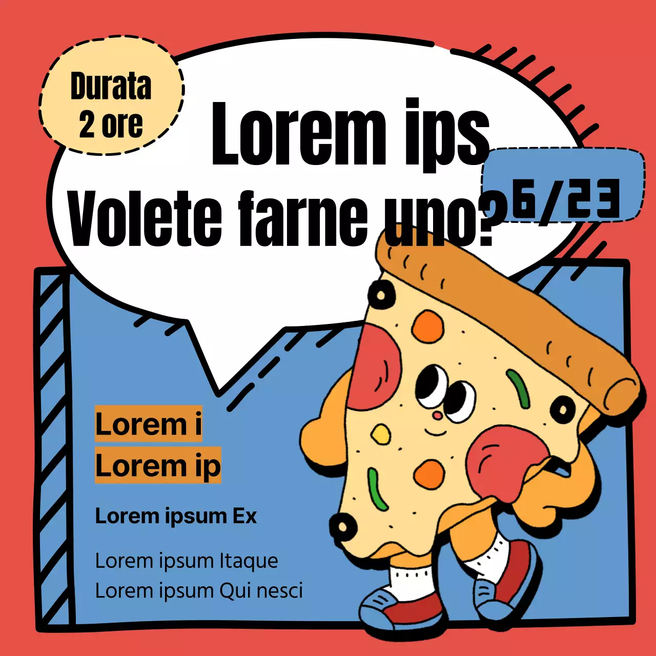 Promuovete l'esperienza della pizza con i simpatici personaggi della pizza azzurri e rosa