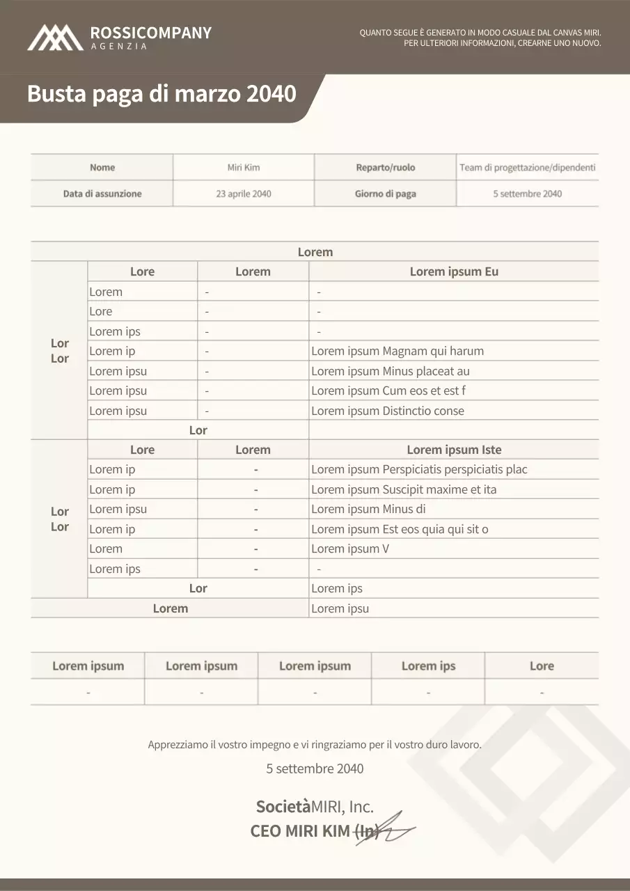 Avorio Marrone Documentazione della busta paga semplice
