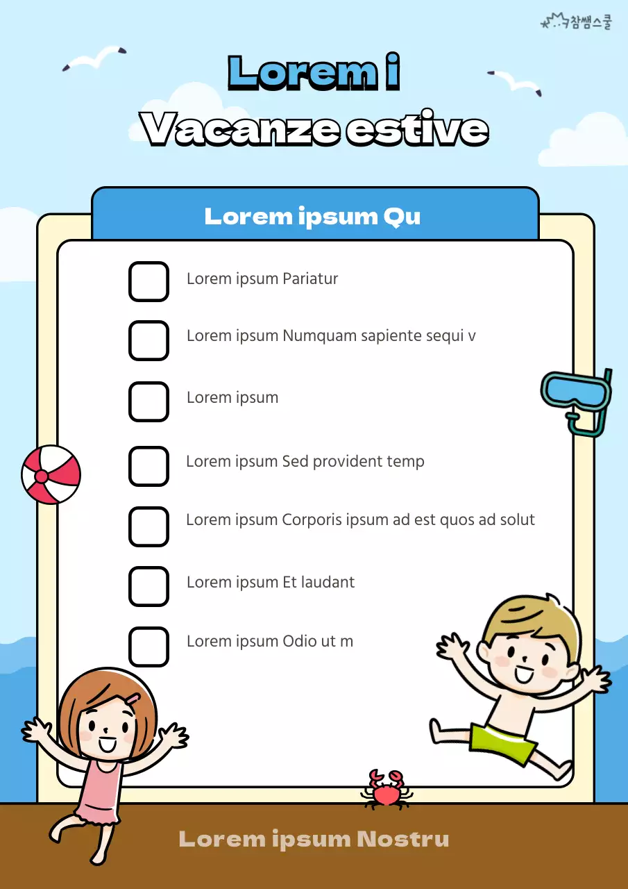 Pianificatore per le vacanze estive con concetto di spiaggia blu chiaro