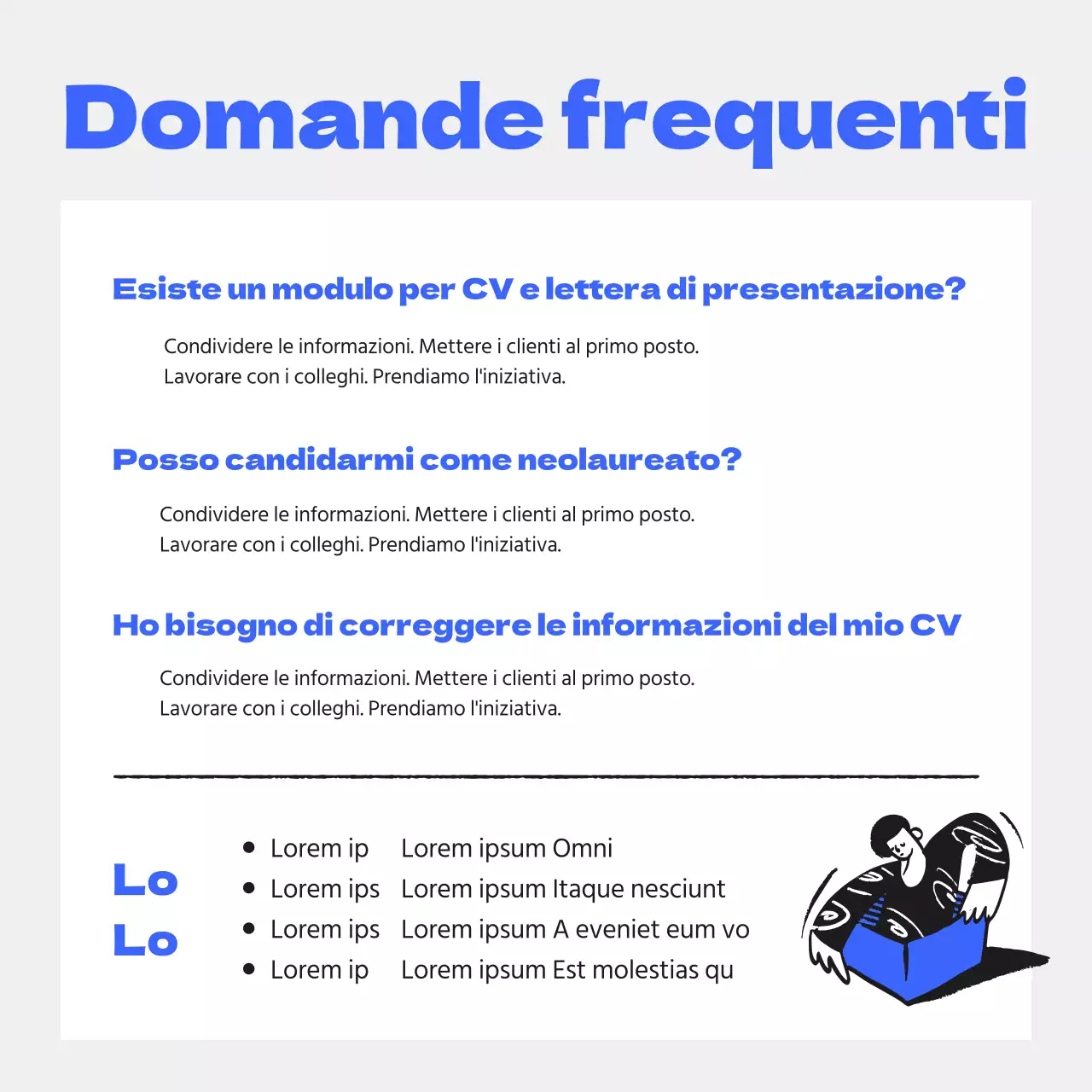 Annuncio aziendale dinamico e giovanile con accenti blu