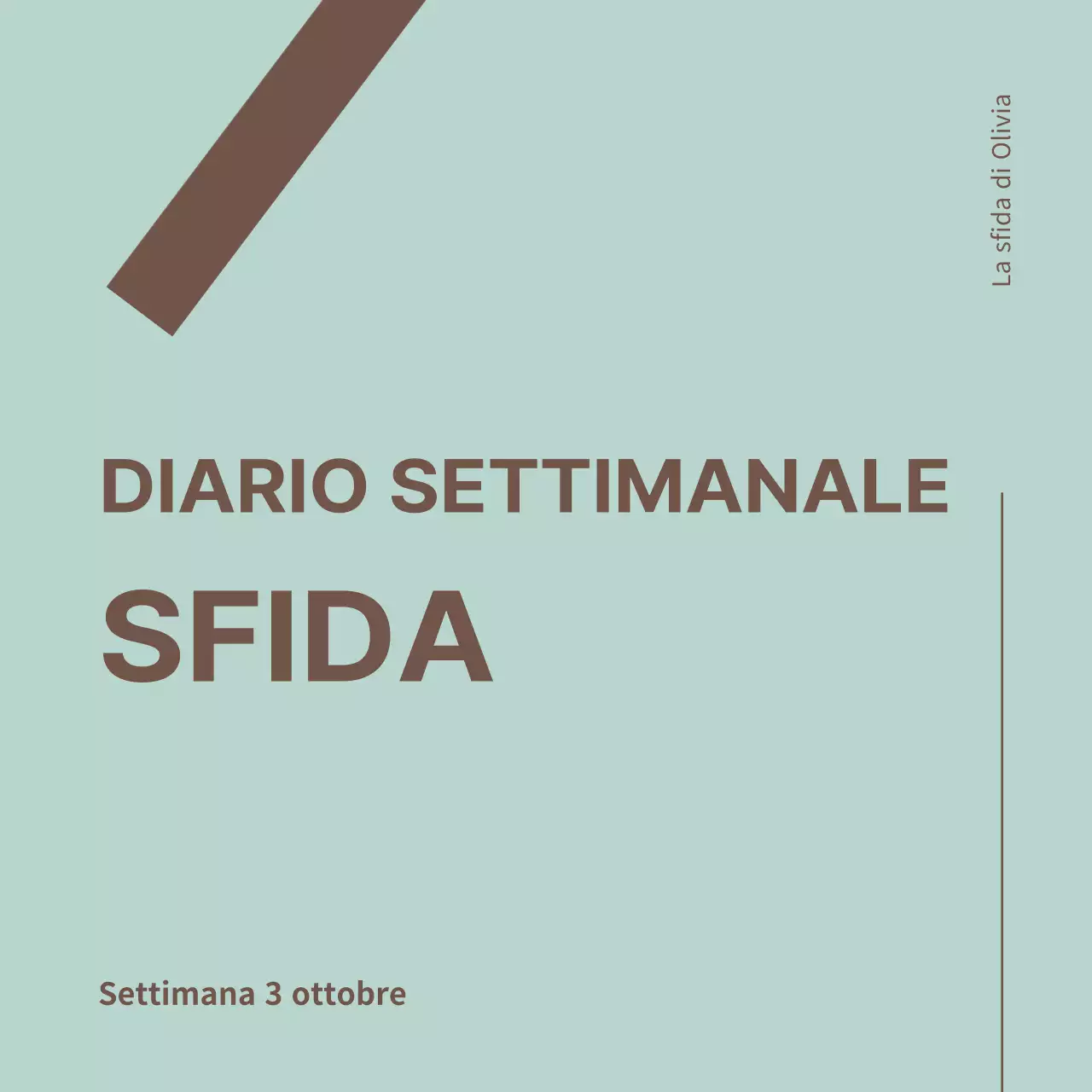 Copertina moderna dell'agenda settimanale challenge nei colori menta e marrone