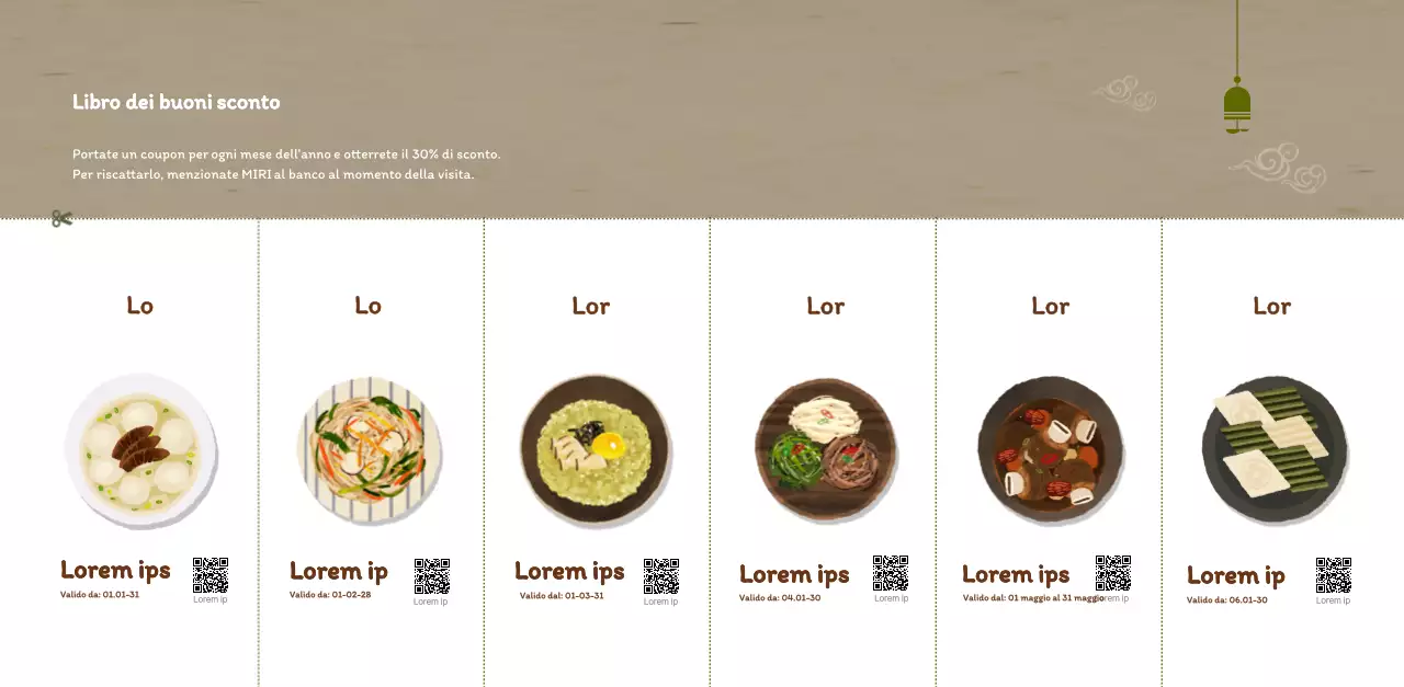 Calendario dei coupon del ristorante coreano tradizionale in beige e marrone