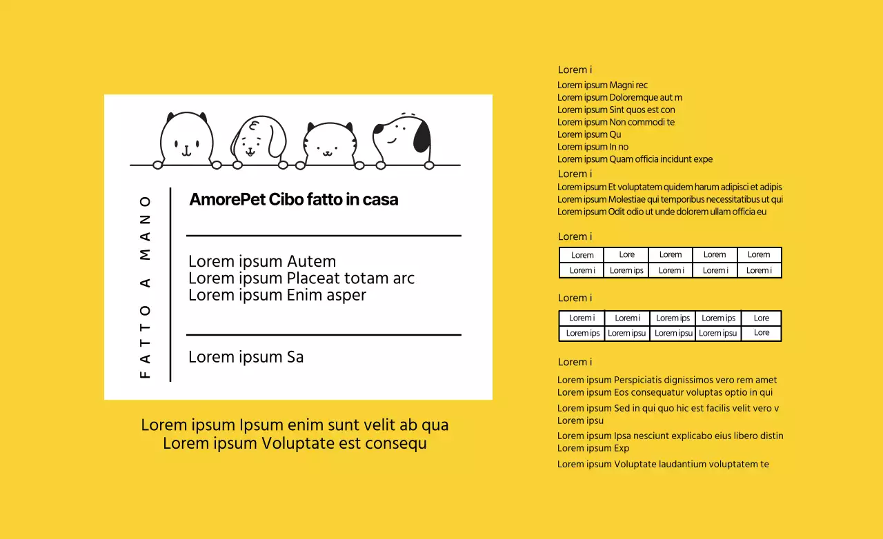 Etichette gialle per alimenti per animali domestici