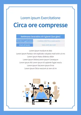Un annuncio pulito, in tonalità blu, di orari ridotti con un'illustrazione elegante