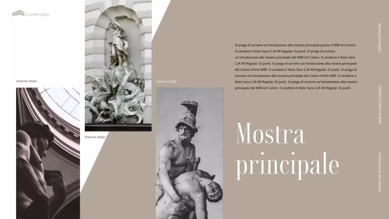 Introduzione a una lussuosa mostra museale in nero e beige