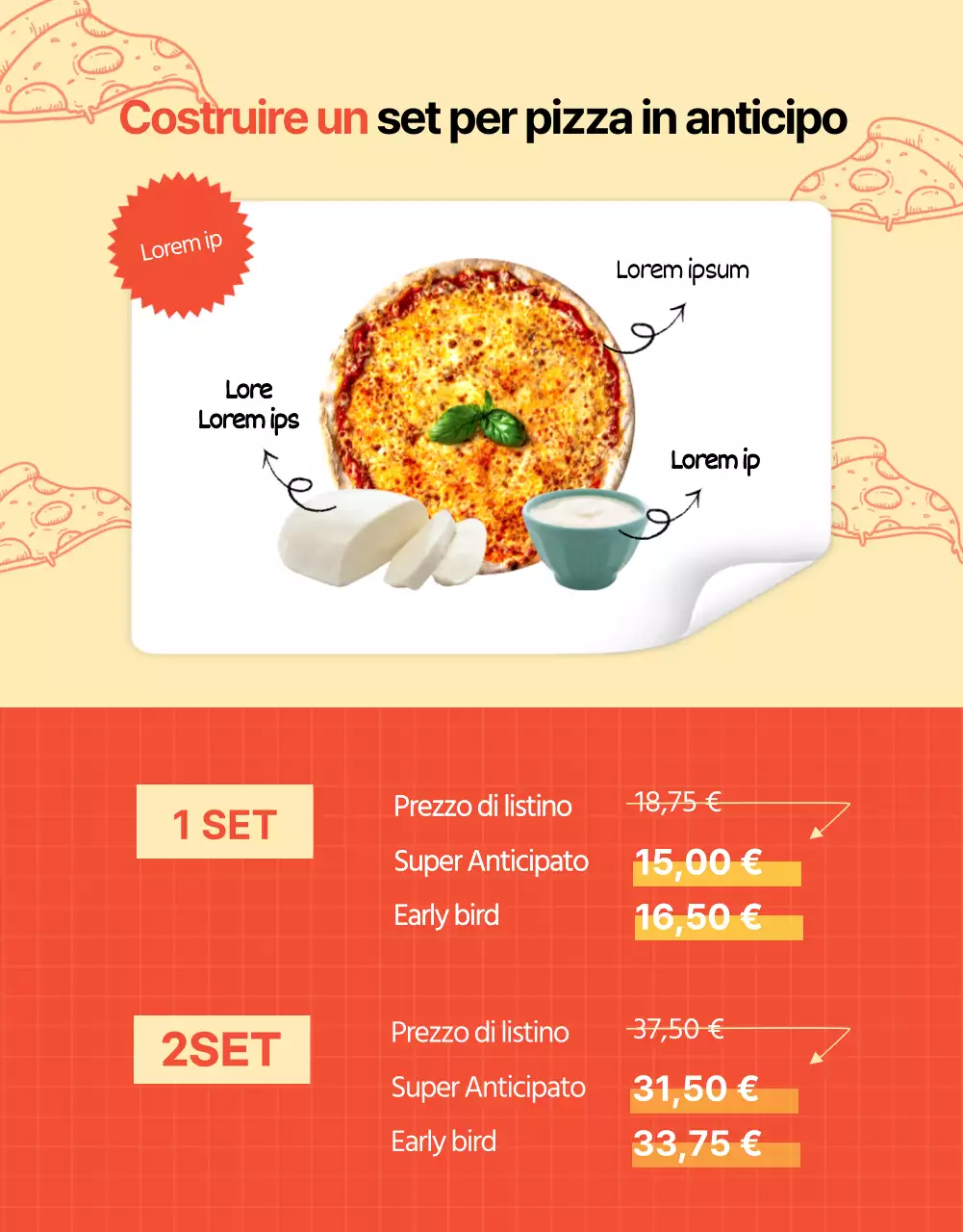 Dettagli di finanziamento per pizza arancione e gomito