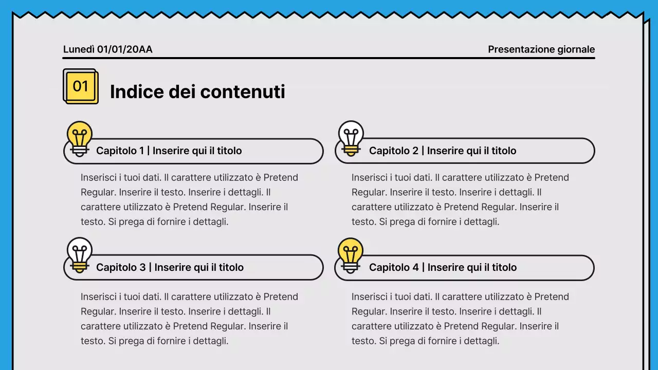 Linee decise e presentazione che attira l'attenzione in un concetto di giornale con accenti di giallo e azzurro