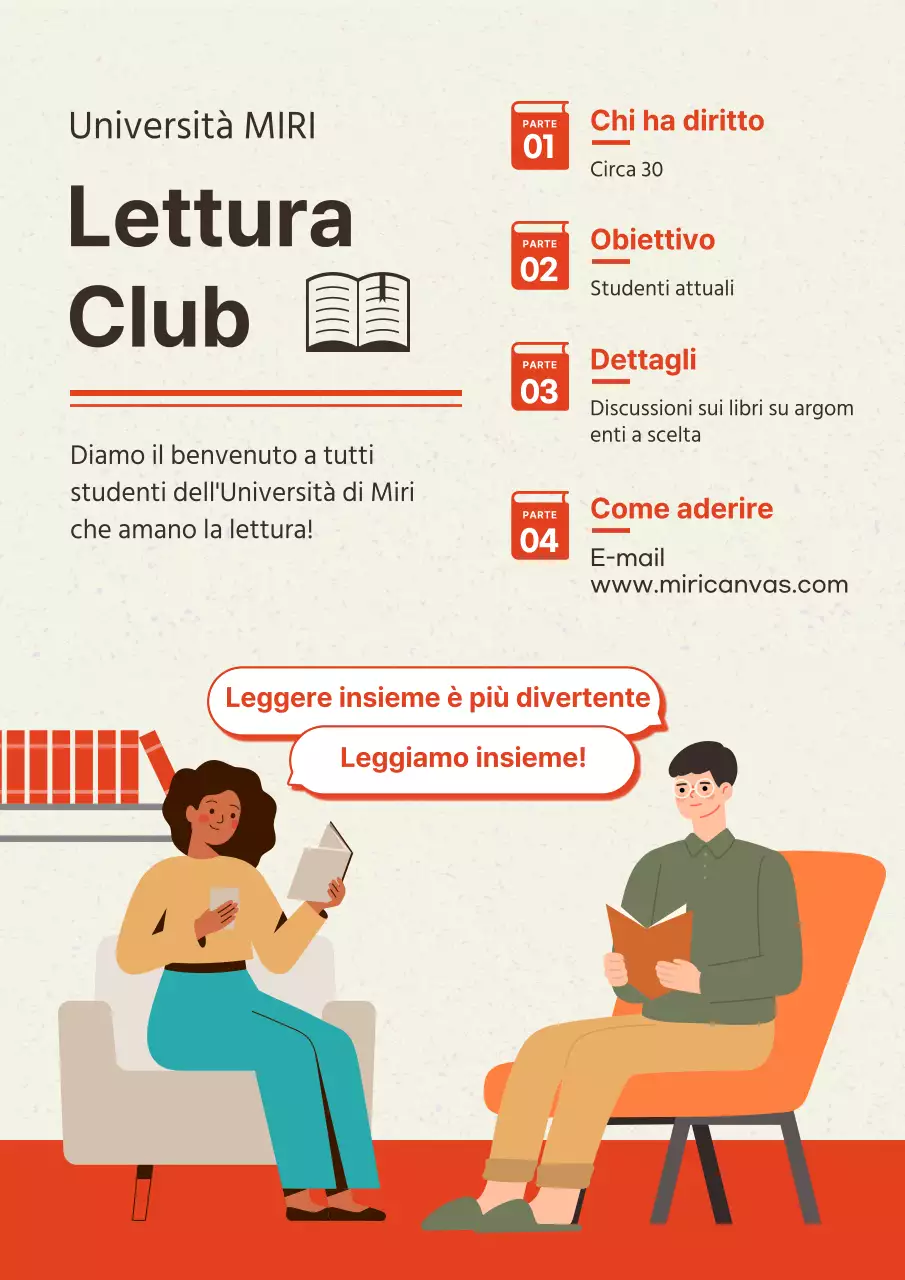 Reclutamento di un club di lettura dell'università arancione